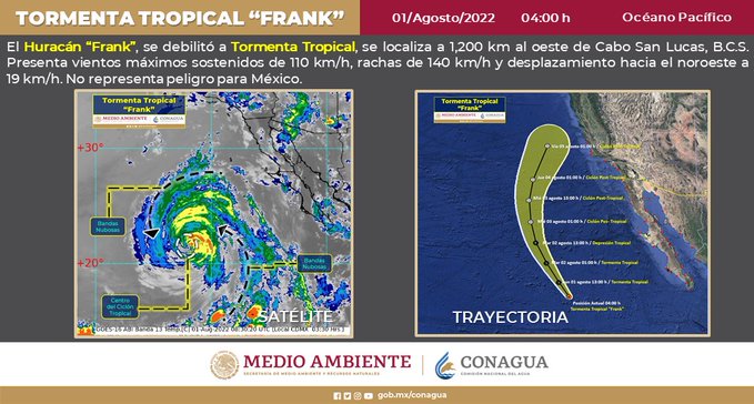 Huracán ‘Frank’ se debilita a tormenta tropical; no genera afectaciones: Conagua