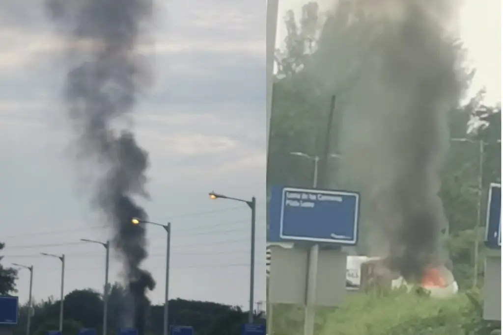 Se quema auto en carretera Veracruz-Xalapa; frente a TAMSA