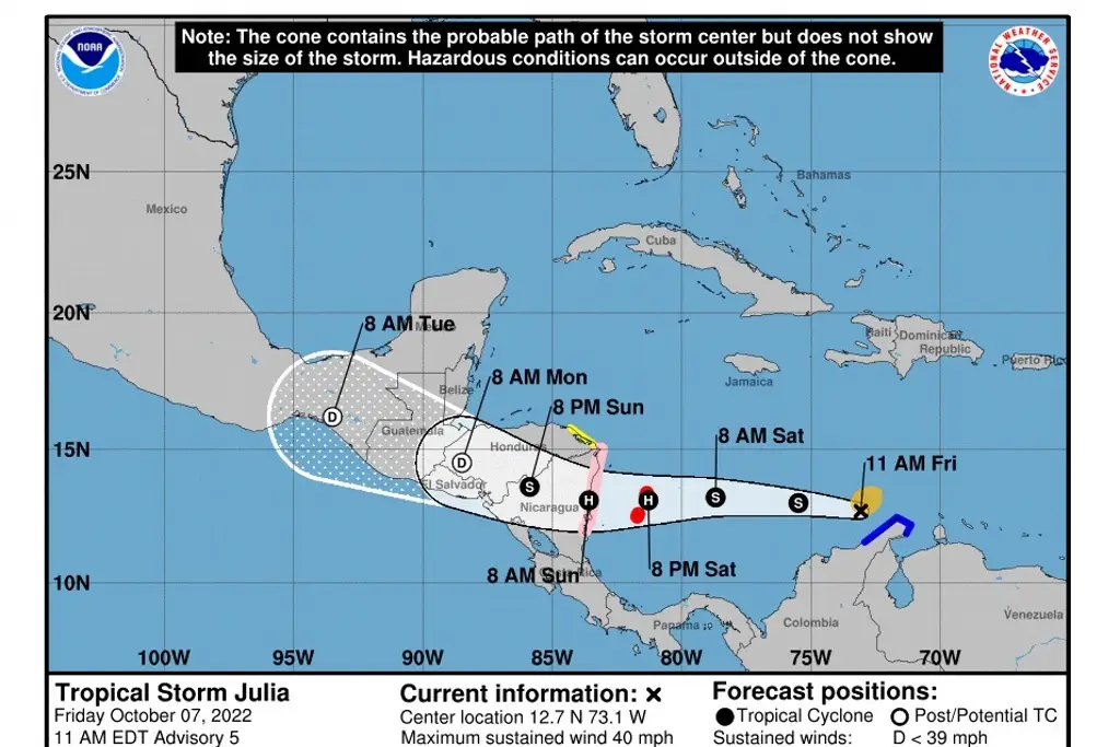 ‘Julia’ se convertiría en huracán el sábado; remanentes afectarían a Veracruz