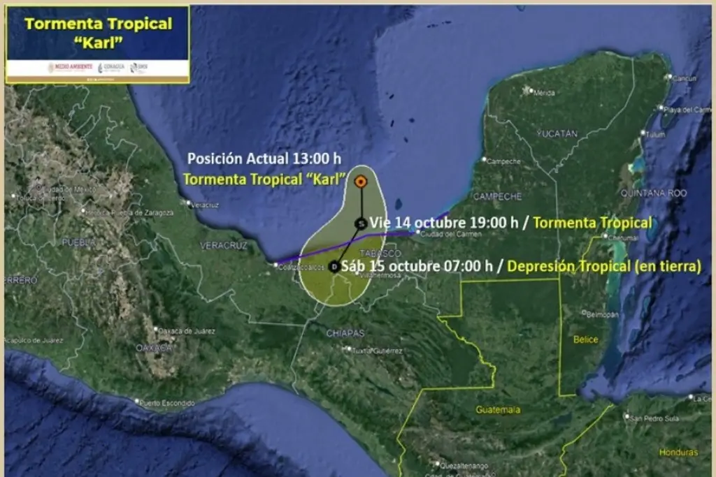 Advierten que ‘Karl’ impactará esta noche entre Centla y Paraíso, Tabasco