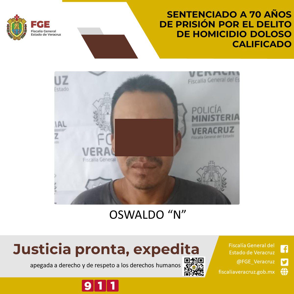 Oswaldo «N» es sentenciado a 70 años de prisión por homicidio doloso calificado