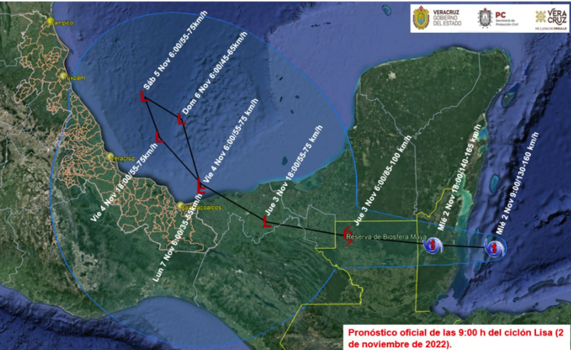 Reportan al huracán Lisa a 760 km al Este de Coatzacoalcos, Veracruz