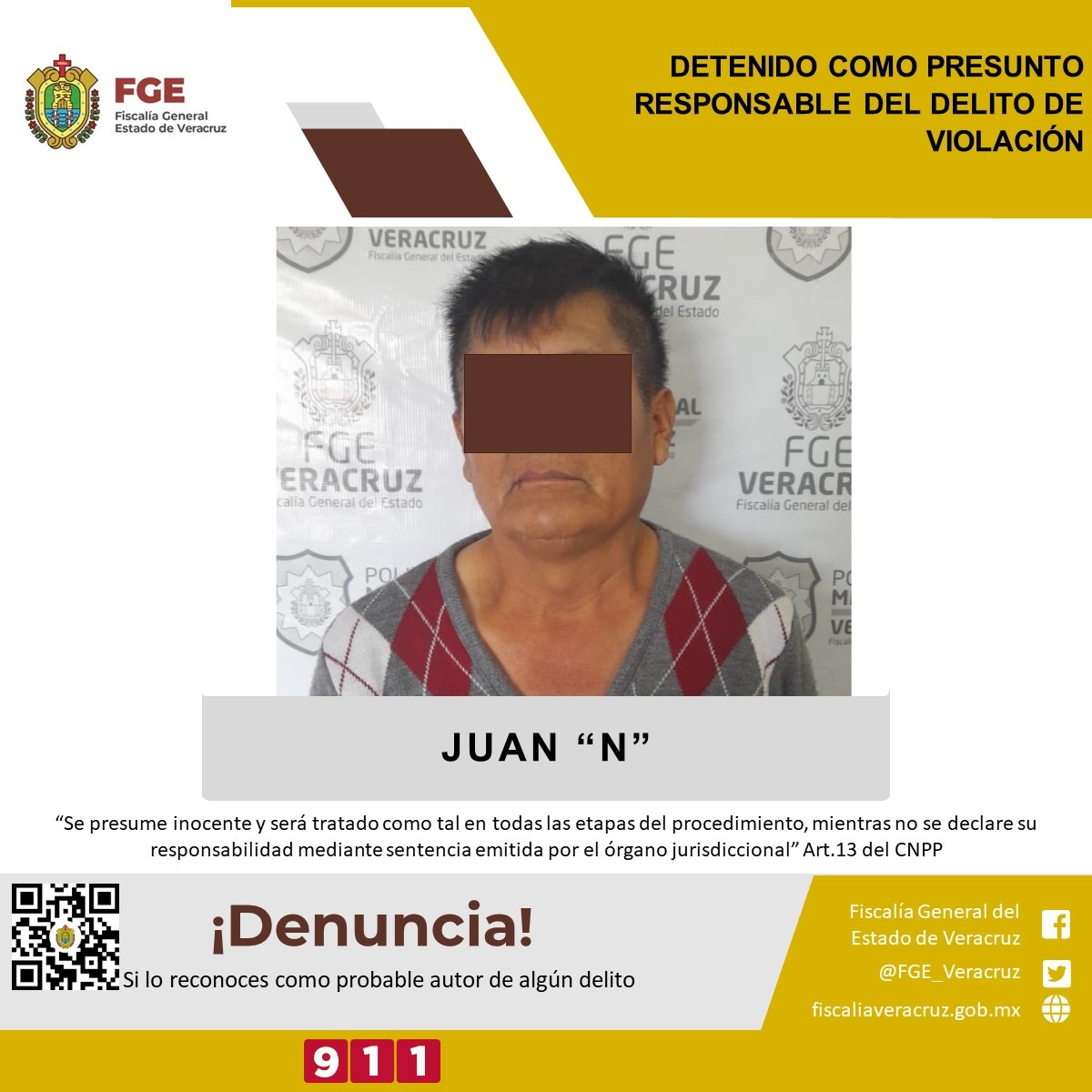 Detenido como presunto responsable del delito de violación