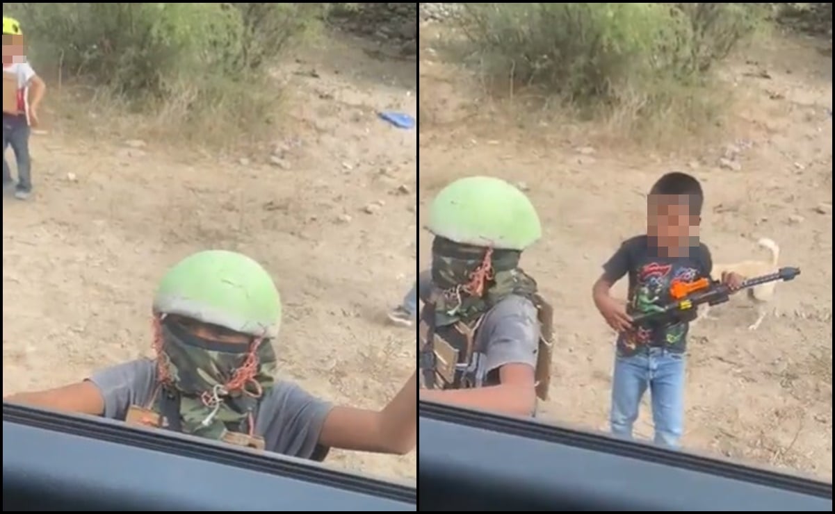 En Sinaloa, niños se disfrazan para recrear retenes del narco