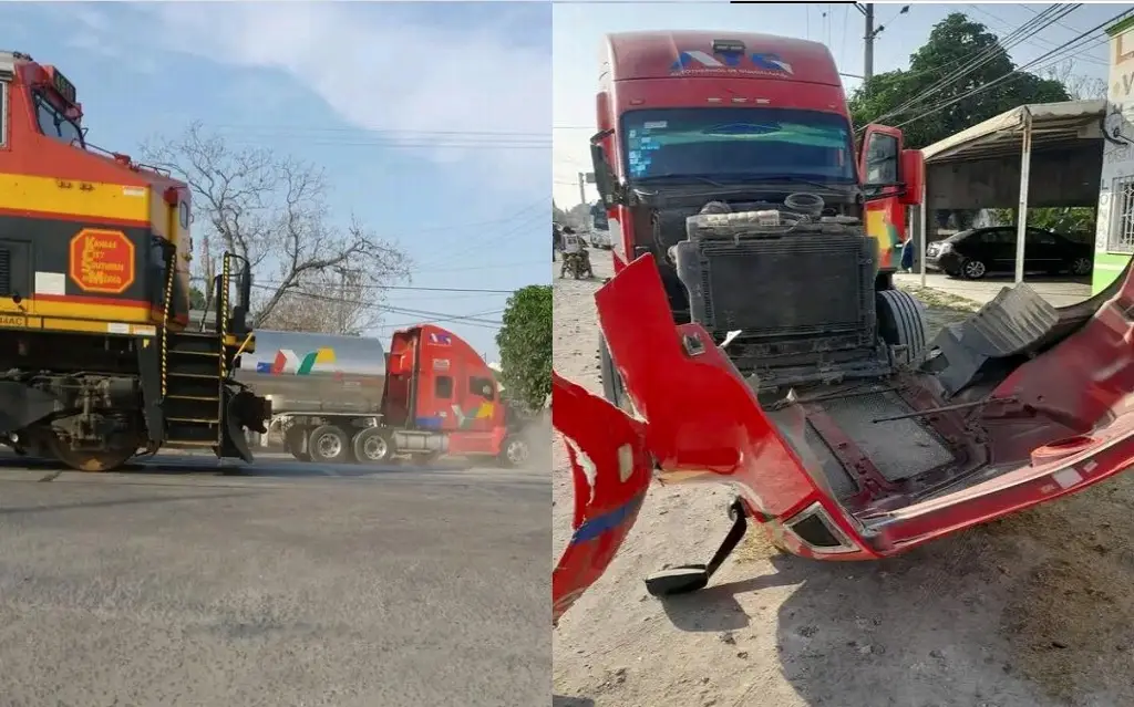 Por querer ganarle el paso, chocan tráiler y tren en Veracruz