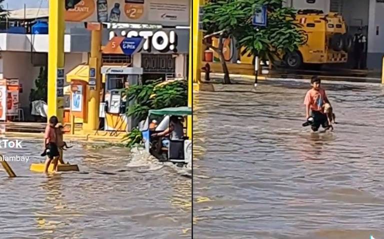 ¡Héroe! Niño rescata a perrito durante inundación