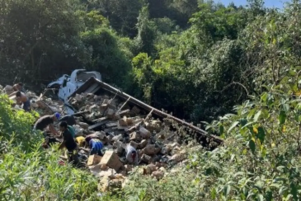 Tráiler cargado de chayote vuelca en autopista de Veracruz