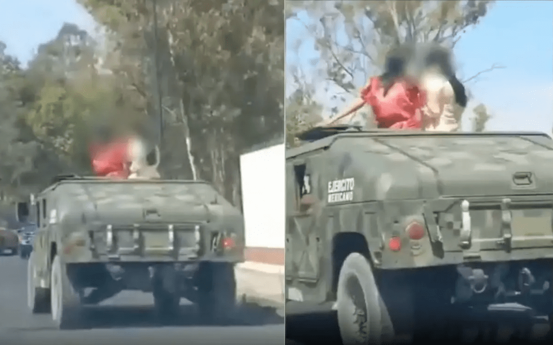 Puebla: Captan a quinceañeras usando vehículo del Ejército ‘como limusina’