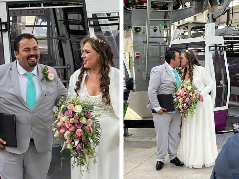 Novios se casan en Mexicable… por amor, él enfrentó su miedo a las alturas