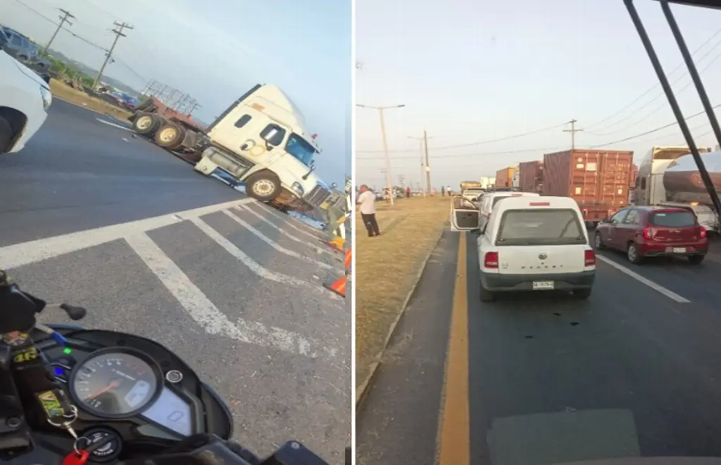 Tráiler bloquea circulación en Rafael Cuervo. Reportan filas de autos