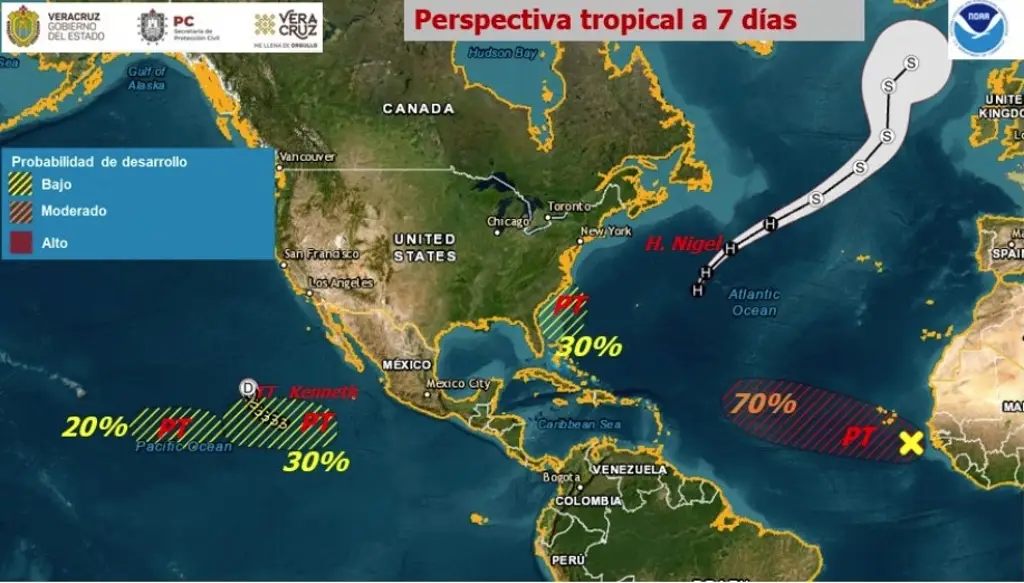 Atlántico y Pacífico, activos con huracán «Nigel», tormenta «Kenneth»  y 4 perturbaciones: PC