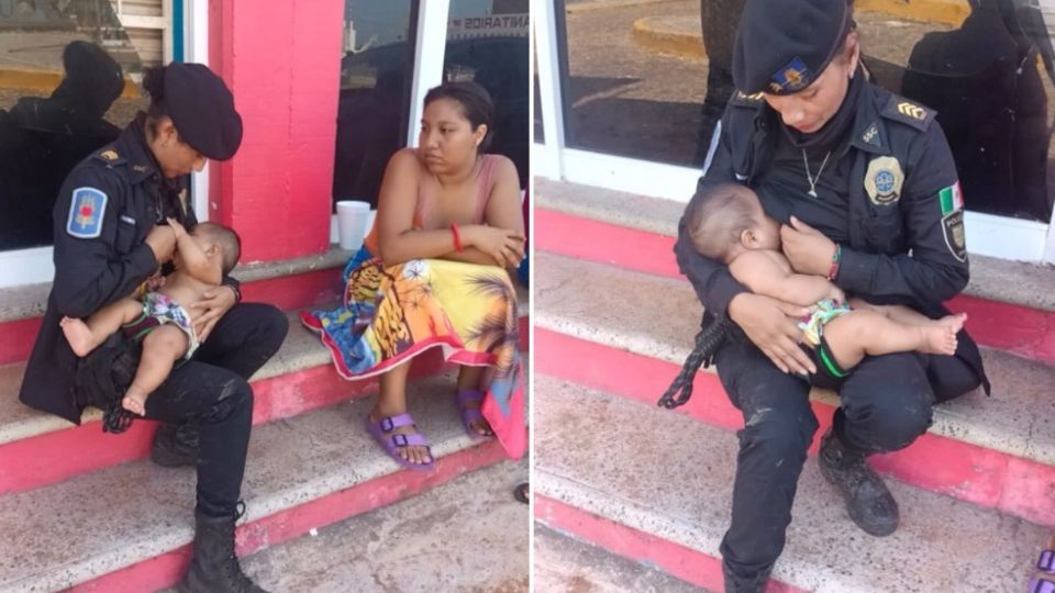 Mujer policía de la CDMX amamanta a bebé con 24 horas sin comer en Acapulco