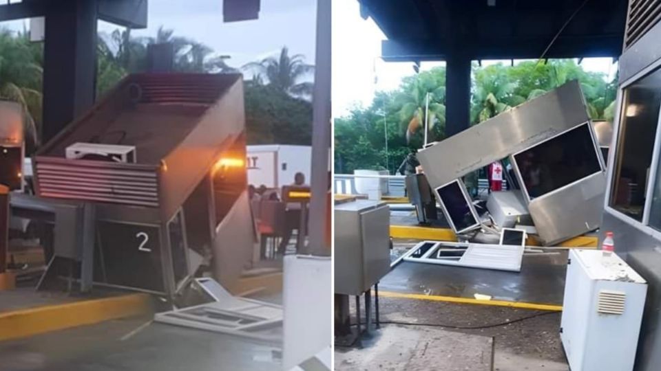 Mujer es aplastada por una caseta de cobro derribada por un tráiler; el chofer se habría quedado dormido