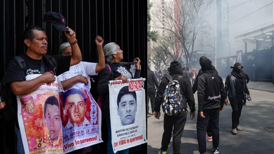 Normalistas de Ayotzinapa lanzan petardos a sede del Senado