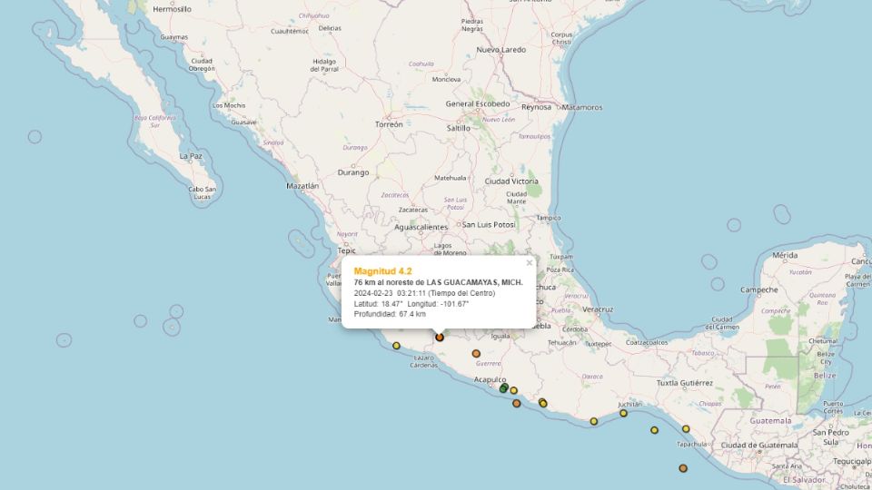 Se registran sismos en Michoacán y Chiapas durante la madrugada del 23 de febrero