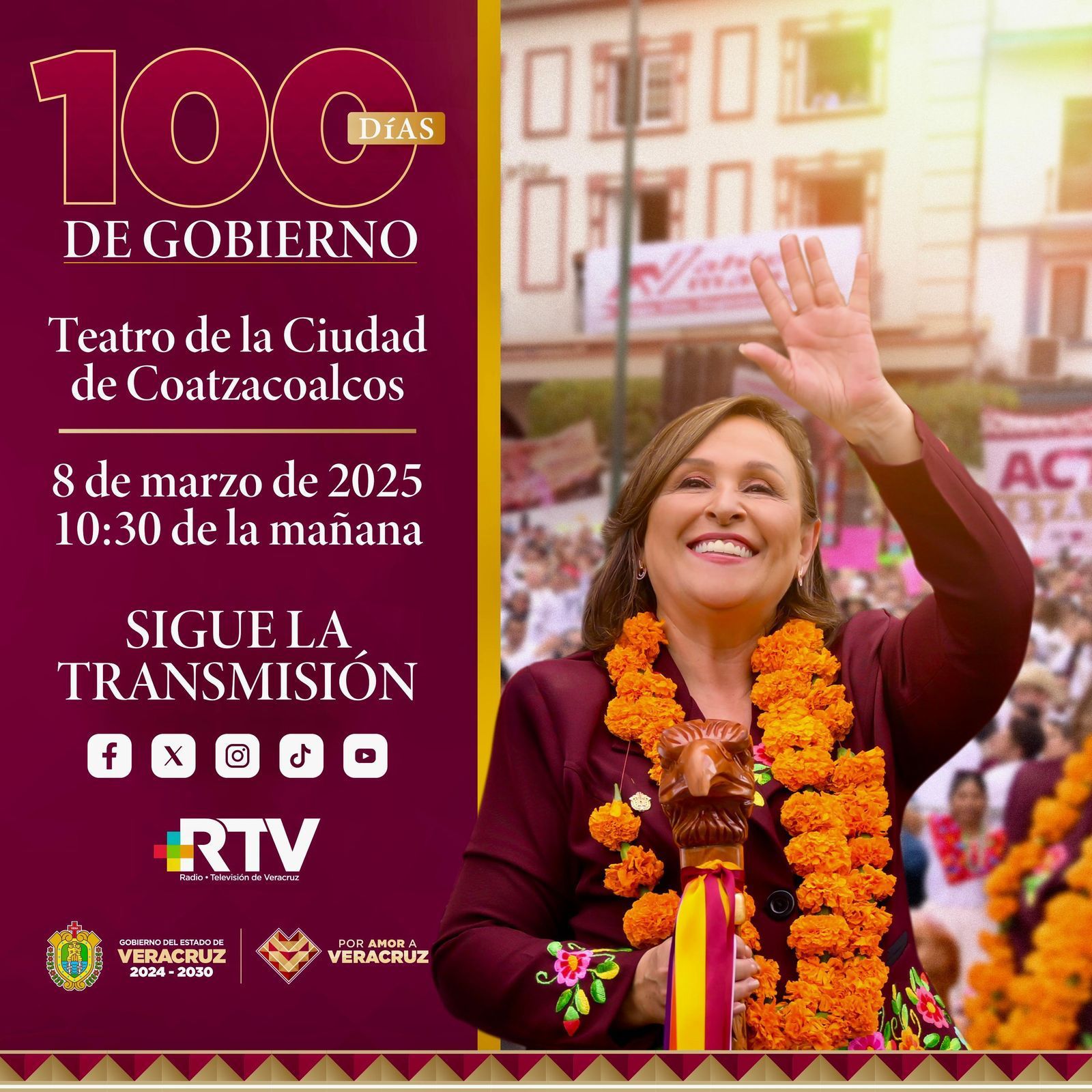 A las 10:30, el Informe de 100 días de Gobierno de Rocío Nahle, este 8 de marzo