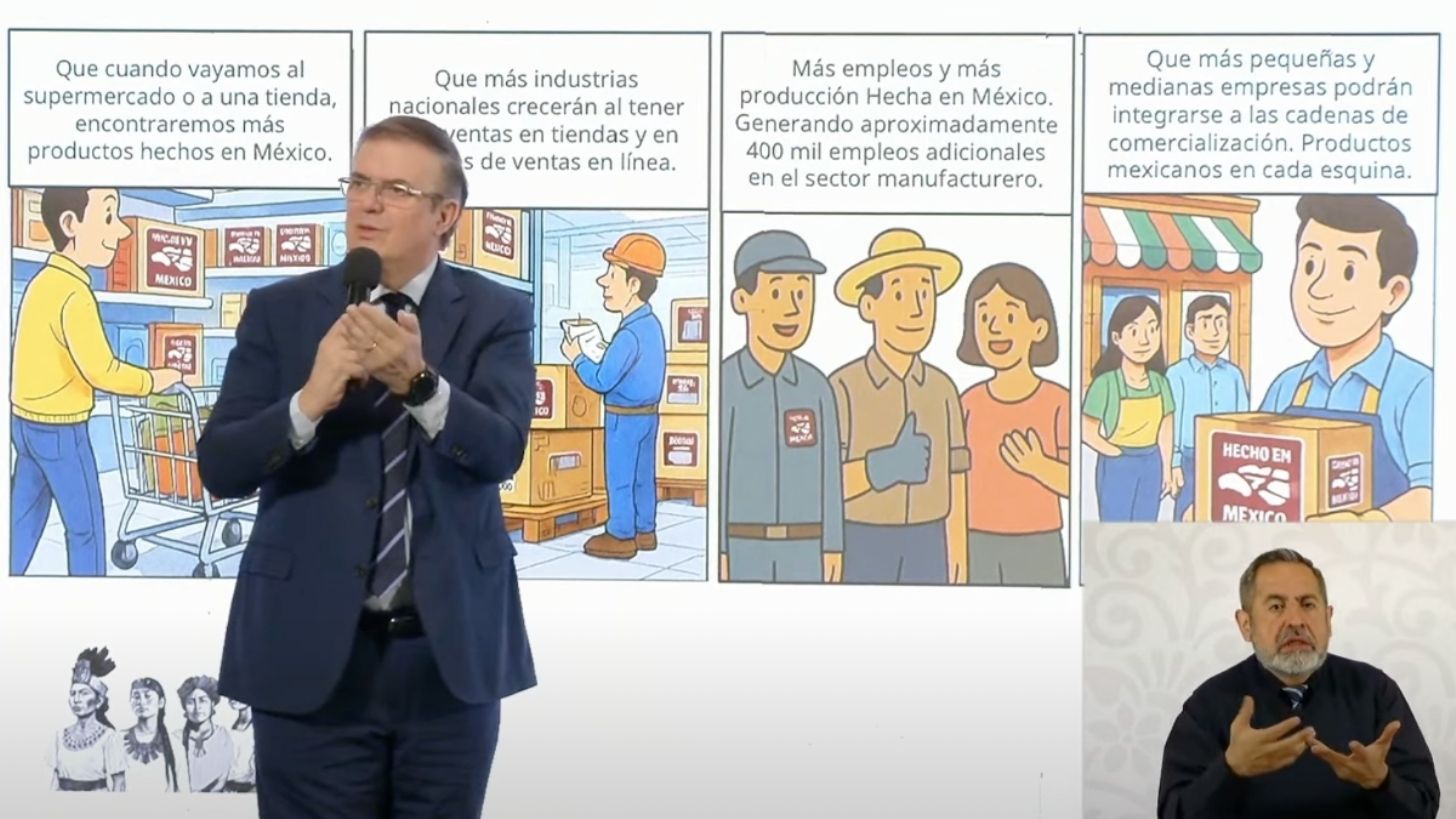 Ebrard explica acuerdo con empresas para aumentar venta de productos hechos en México en supermercados