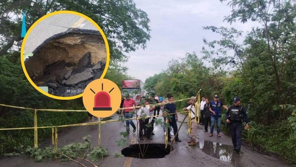Se forma socavón en carretera Tantoyuca – San Sebastían; cierran paso vehicular