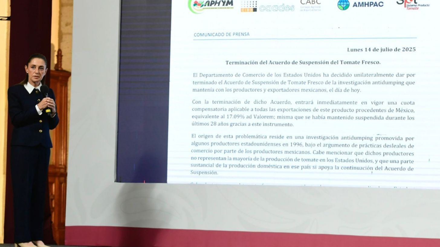 Jitomate se exportará pese al arancel; se alistan acciones, señala Sheinbaum