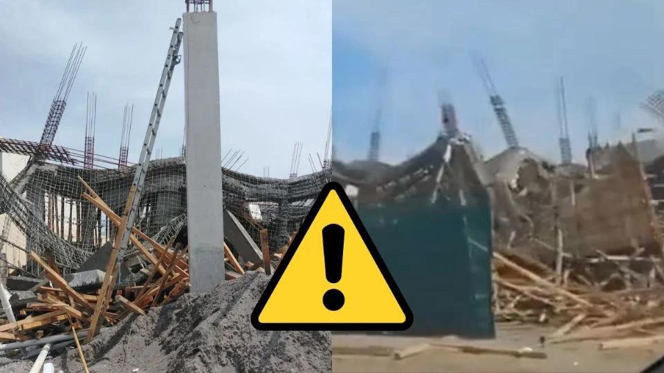 Colapsa cimbra de obra mientras colaban techo en la Riviera Veracruzana