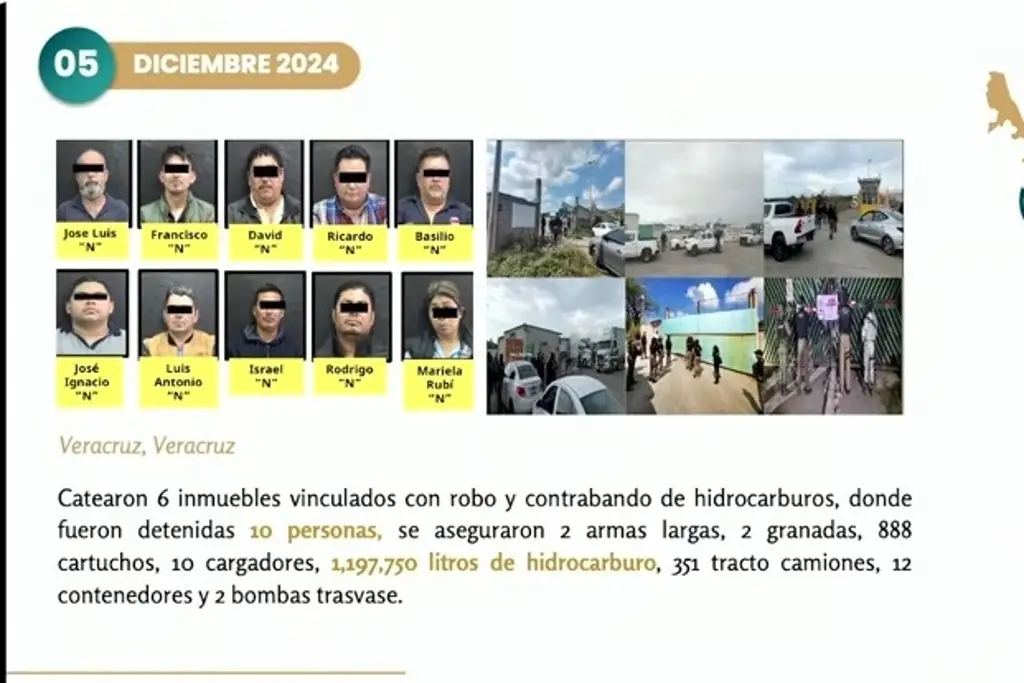 Aseguran más de 1 millón de litros de huachicol en Veracruz; hay 10 detenidos: SSPC