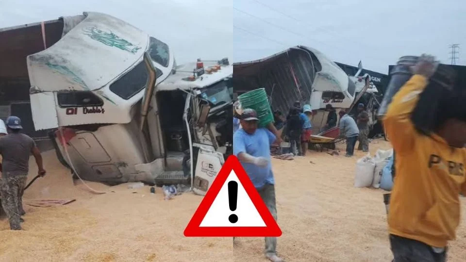 Rapiñan tráiler con granos de maíz tras volcadura en autopista Veracruz – Córdoba