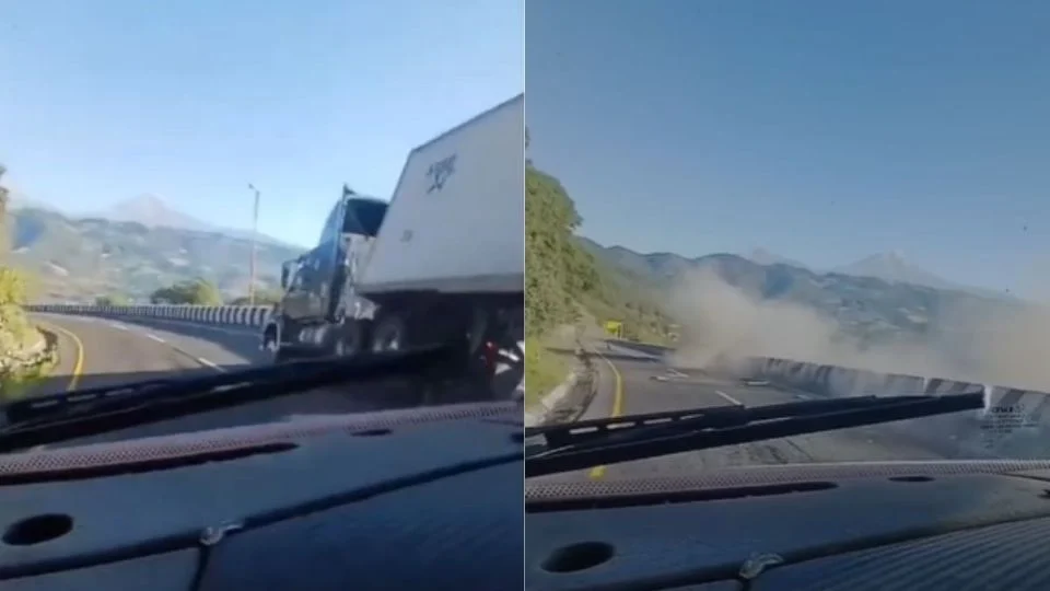 Tráiler que iba a Veracruz se salió de la autopista Puebla – Orizaba hoy 13 de febrero