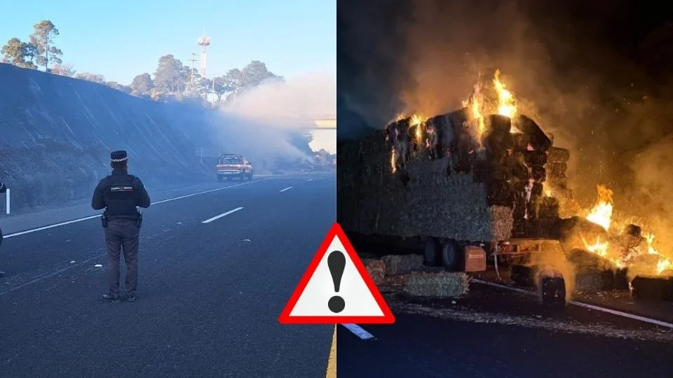 Cierre en autopista Perote-Banderilla suma más de 4 horas tras incendio de tráiler