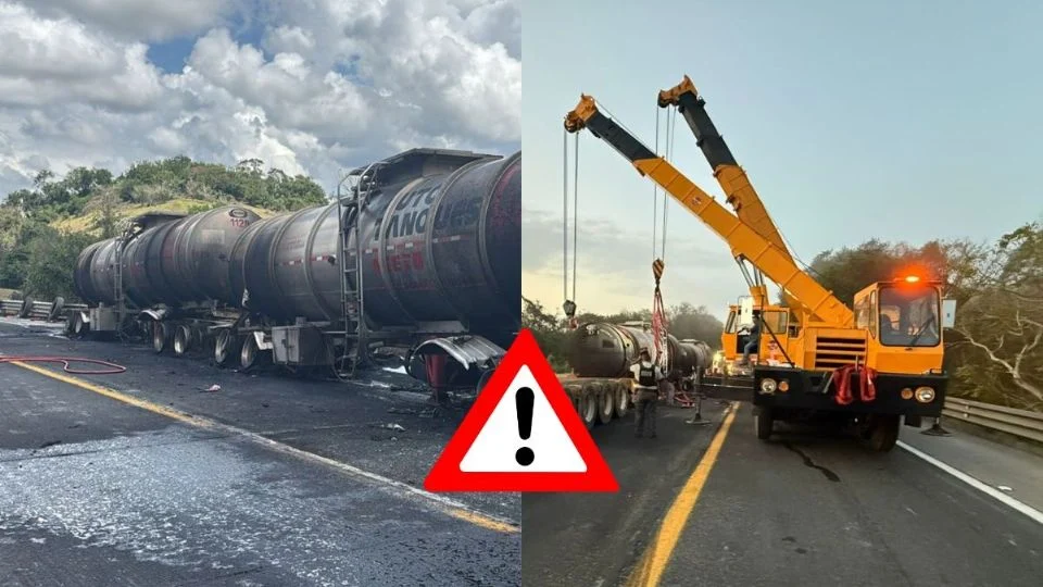 Cierre intermitente en autopista Tuxpan–Poza Rica por incendio de pipa suma casi 20 horas