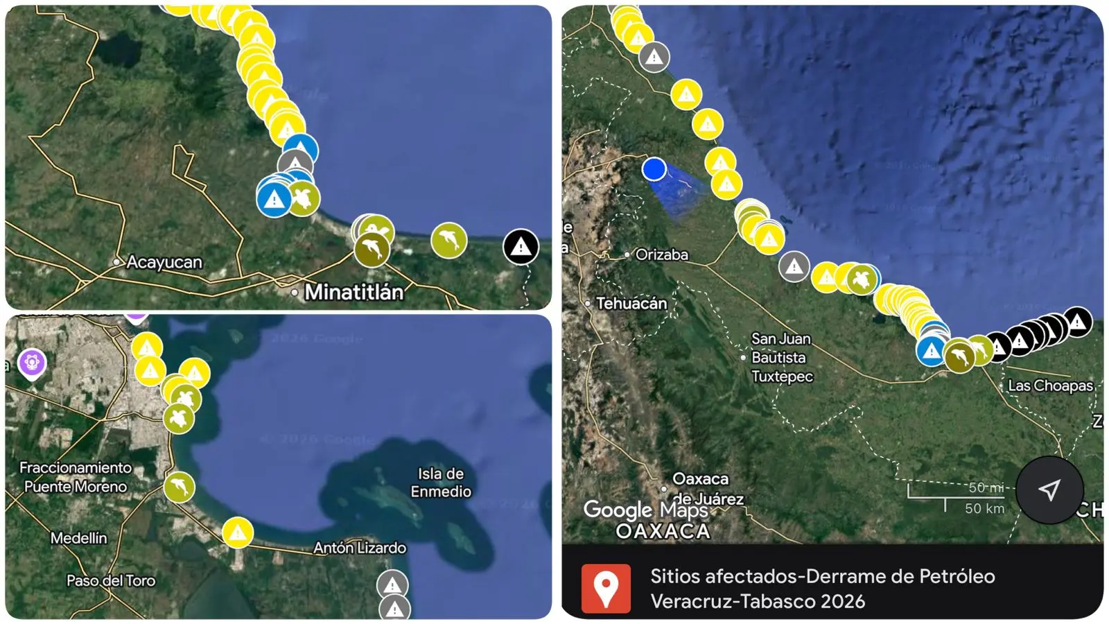 Mapa interactivo revela 51 sitios dañados por derrame en Veracruz