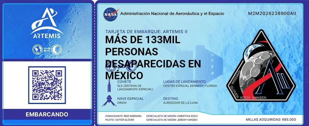 Nombres de más de 50 desaparecidos en México viajan en misión Artemis II