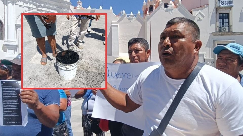 Pescadores de Agua Dulce, Veracruz, llevan a Xalapa red con chapopote; piden apoyos