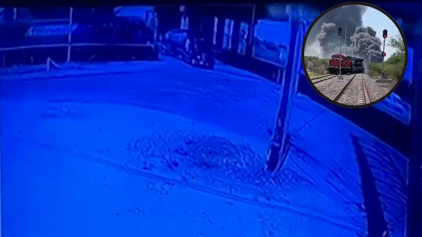 Impactante momento en que tren choca contra pipa cargada con combustible y todo explota en Querétaro