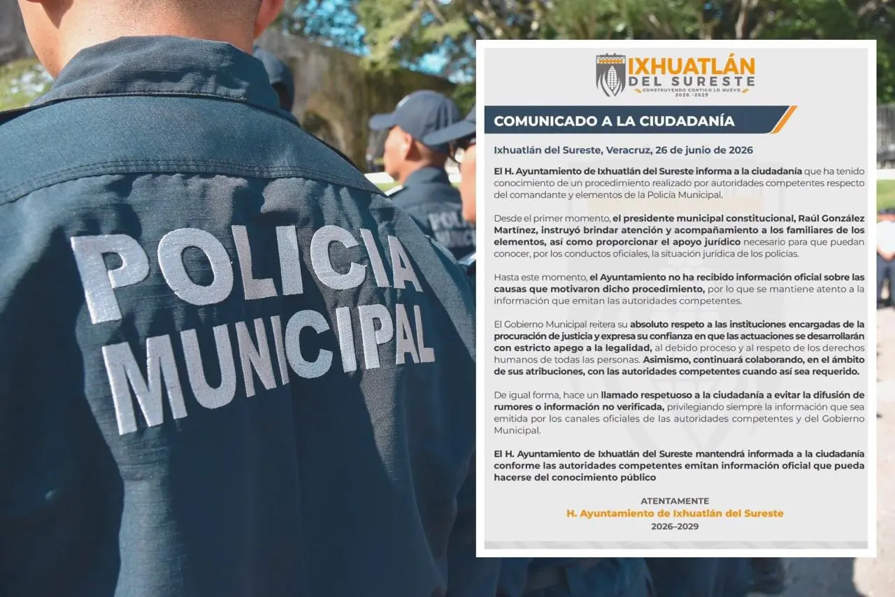 Gobierno de Ixhuatlán del Sureste responde tras detención de 4 policías
