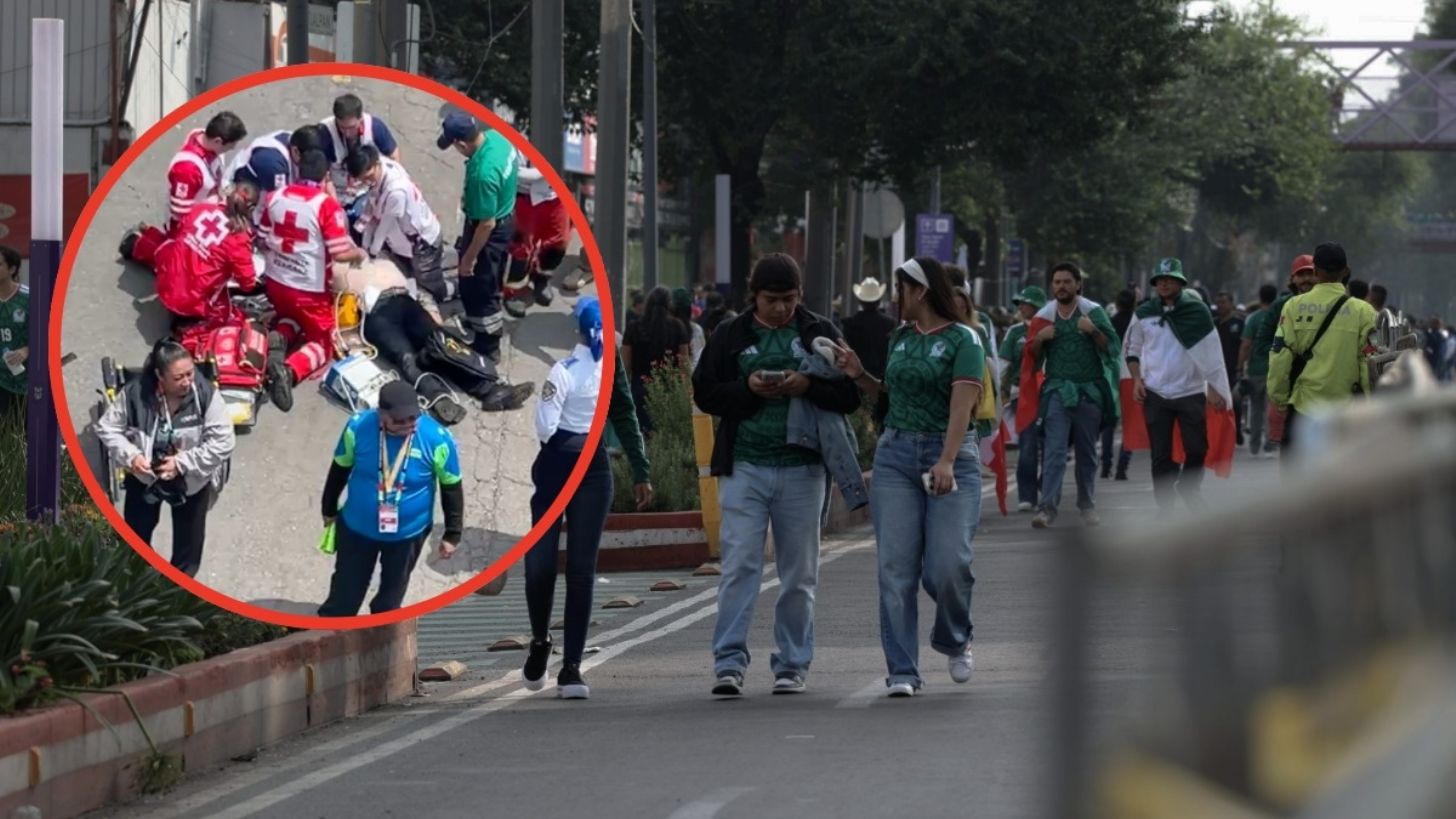Cruz Roja atiende a un aficionado por presunto infarto en la explanada del estadio Ciudad de México