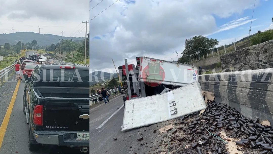 Volcadura colapsa la autopista Orizaba-Puebla