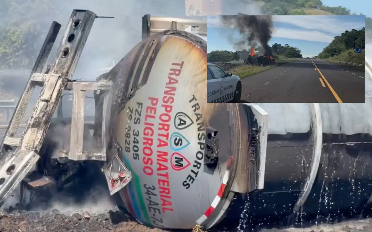Sin paso en la autopista Poza Rica-Cardel por explosión de pipa; chofer resulta lesionado