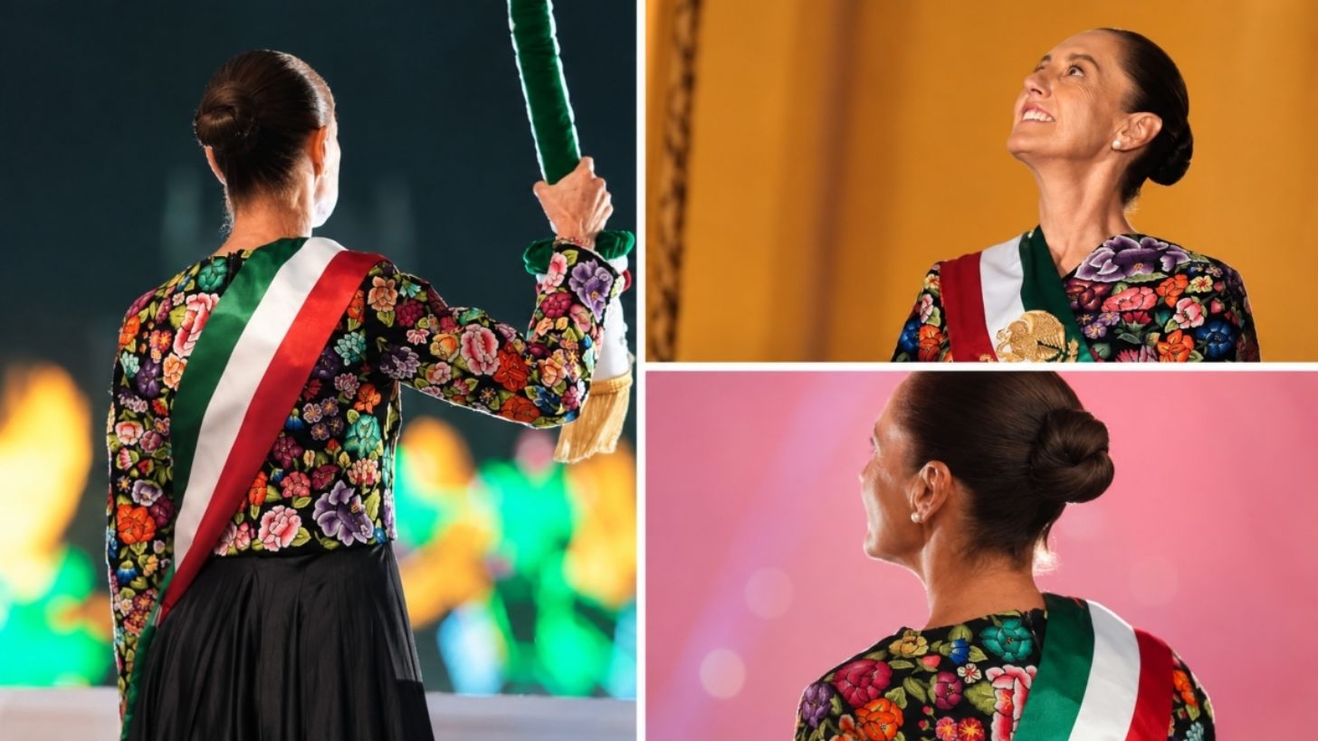Manos juchitecas confeccionaron el atuendo que Claudia Sheinbaum portó en el Grito de Independencia